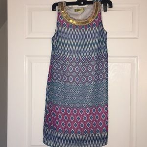 Colorful sundress with gold beaded neck size S